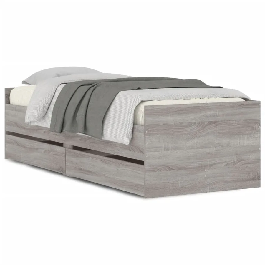 Cadre de lit avec tiroirs sans matelas sonoma gris 90x200 cm - 2