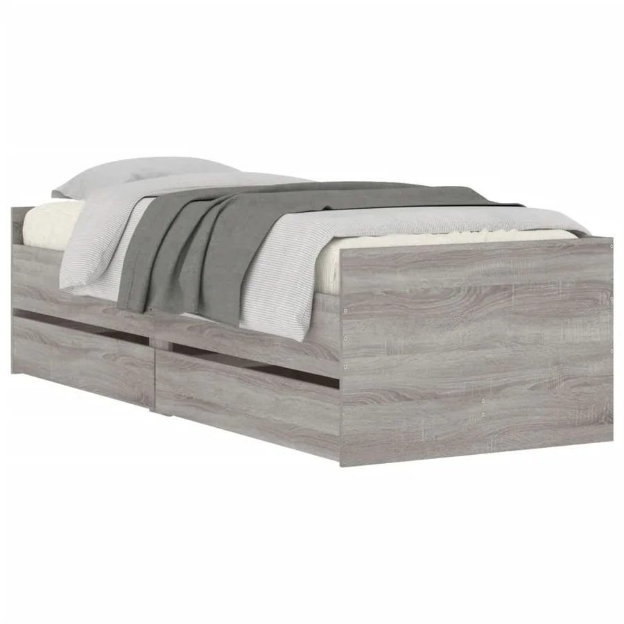 Cadre de lit avec tiroirs sans matelas sonoma gris 90x200 cm - 3