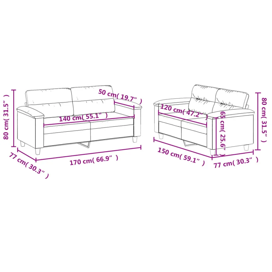 Ensemble de canapés 2 pcs avec coussins taupe tissu microfibre - 7
