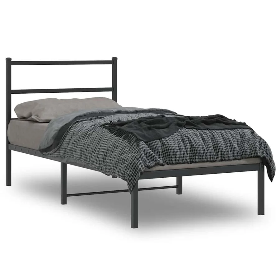 Cadre de lit métal sans matelas avec tête de lit noir 90x190 cm