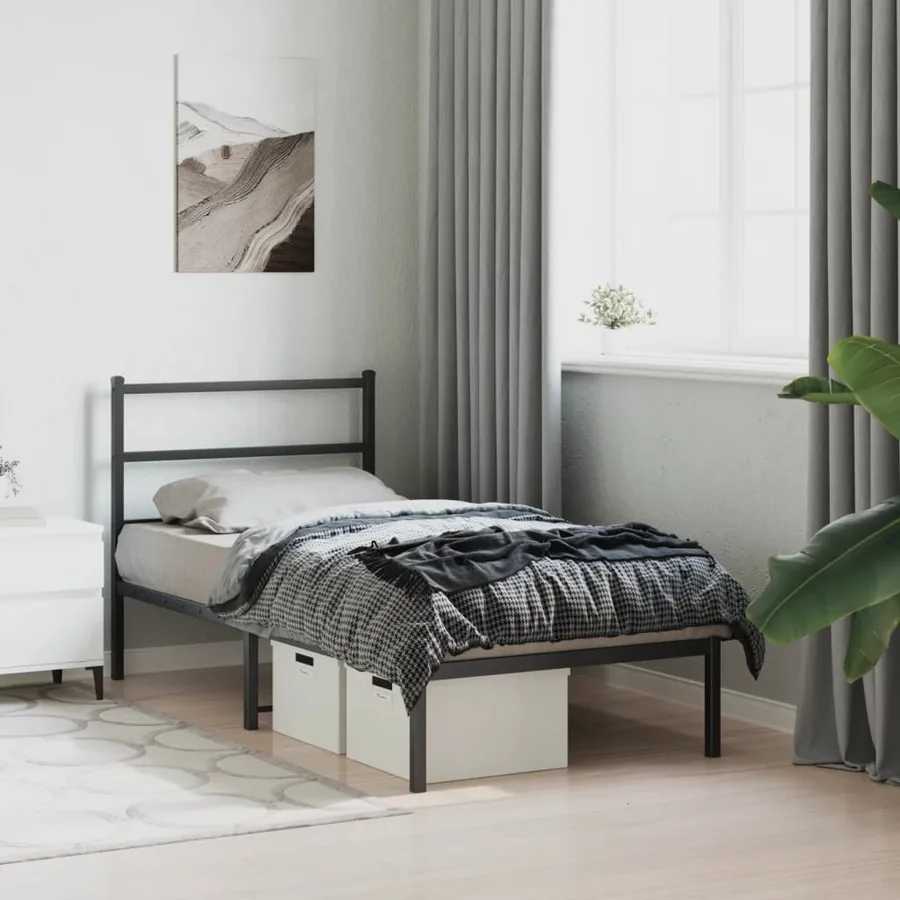 Cadre de lit métal sans matelas avec tête de lit noir 90x190 cm - 4