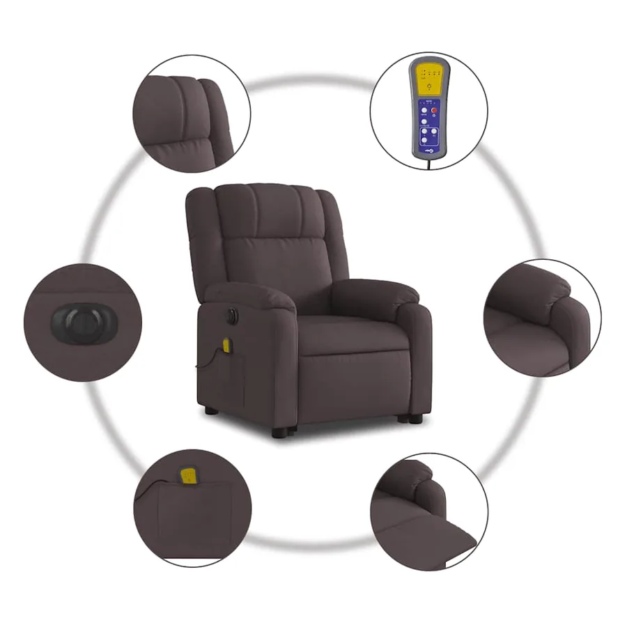 Fauteuil inclinable de massage électrique Marron foncé Tissu - 8