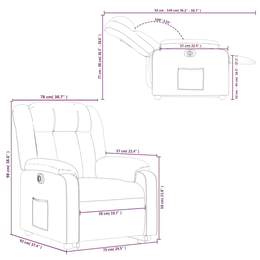 Fauteuil inclinable électrique marron tissu - 17