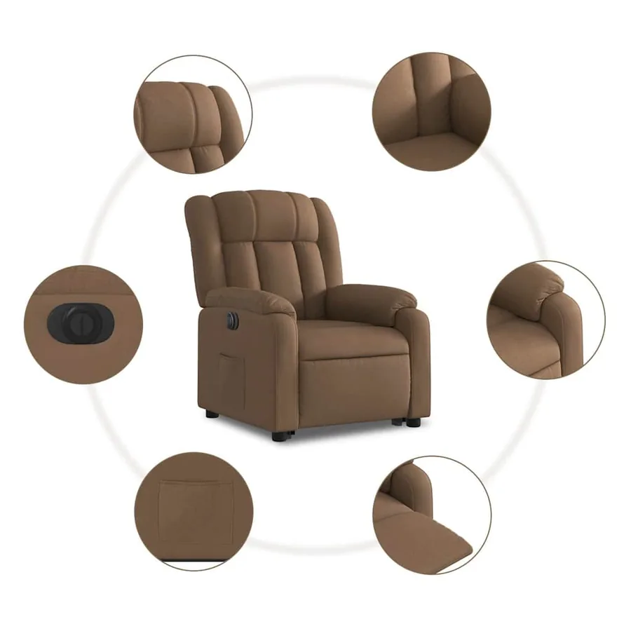 Fauteuil inclinable électrique marron tissu - 8