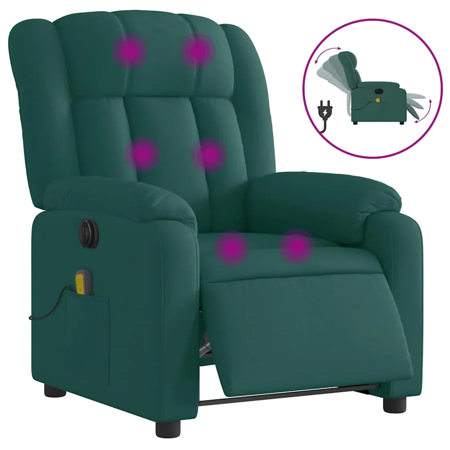 Fauteuil de massage inclinable électrique Vert foncé Tissu - 2