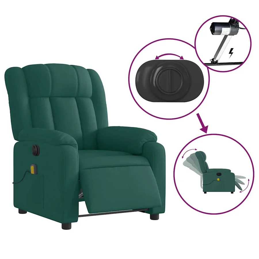 Fauteuil de massage inclinable électrique Vert foncé Tissu - 6