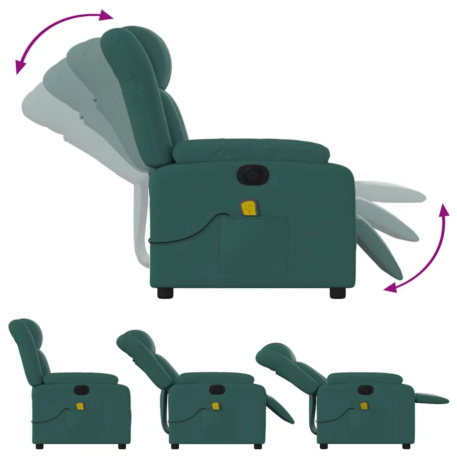 Fauteuil de massage inclinable électrique Vert foncé Tissu - 7