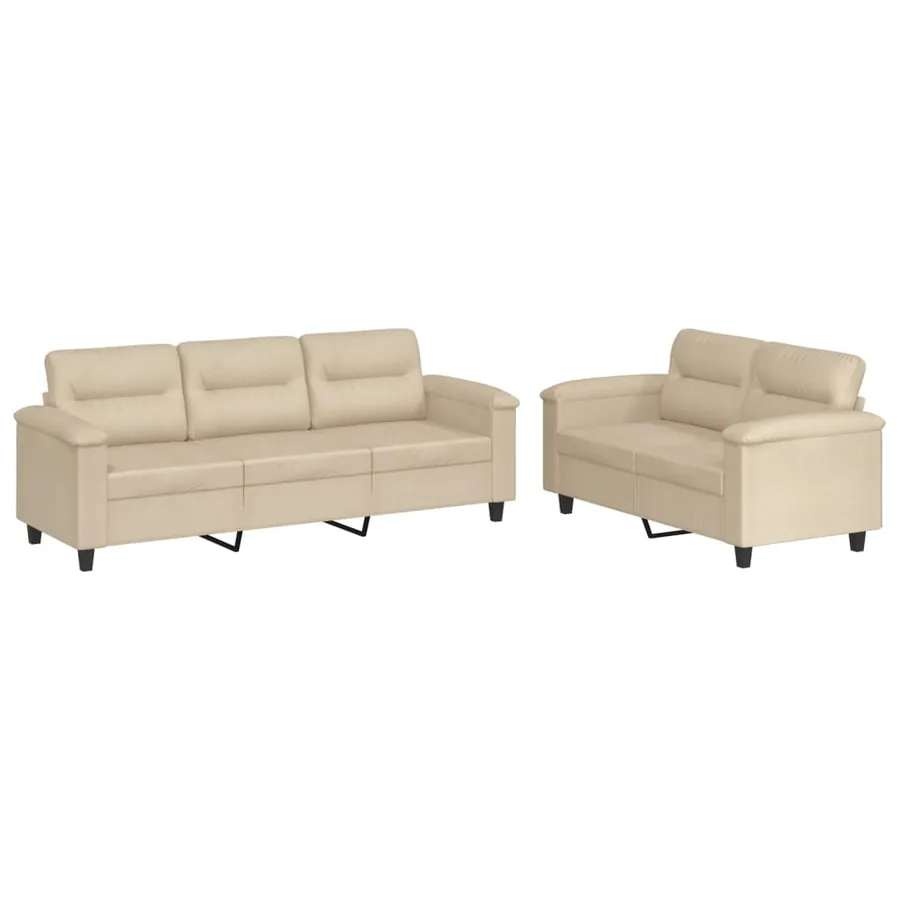 Ensemble de canapés 2 pcs avec coussins crème tissu microfibre - 2