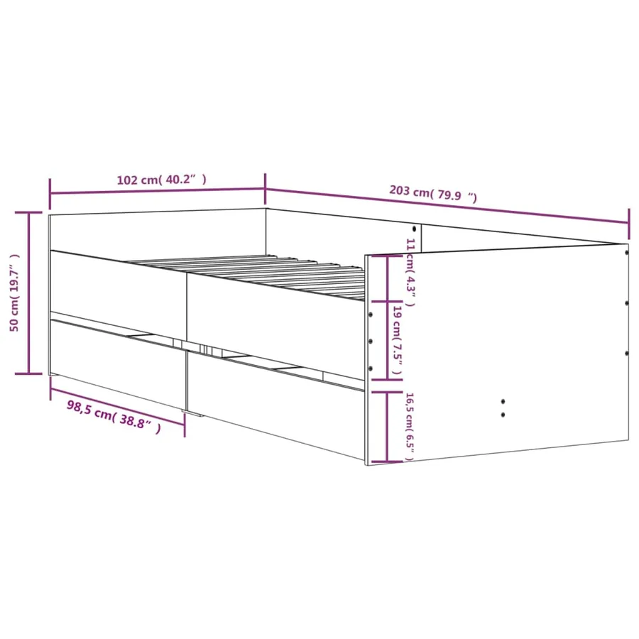 Cadre de lit avec tiroirs sans matelas blanc 100x200 cm - 11