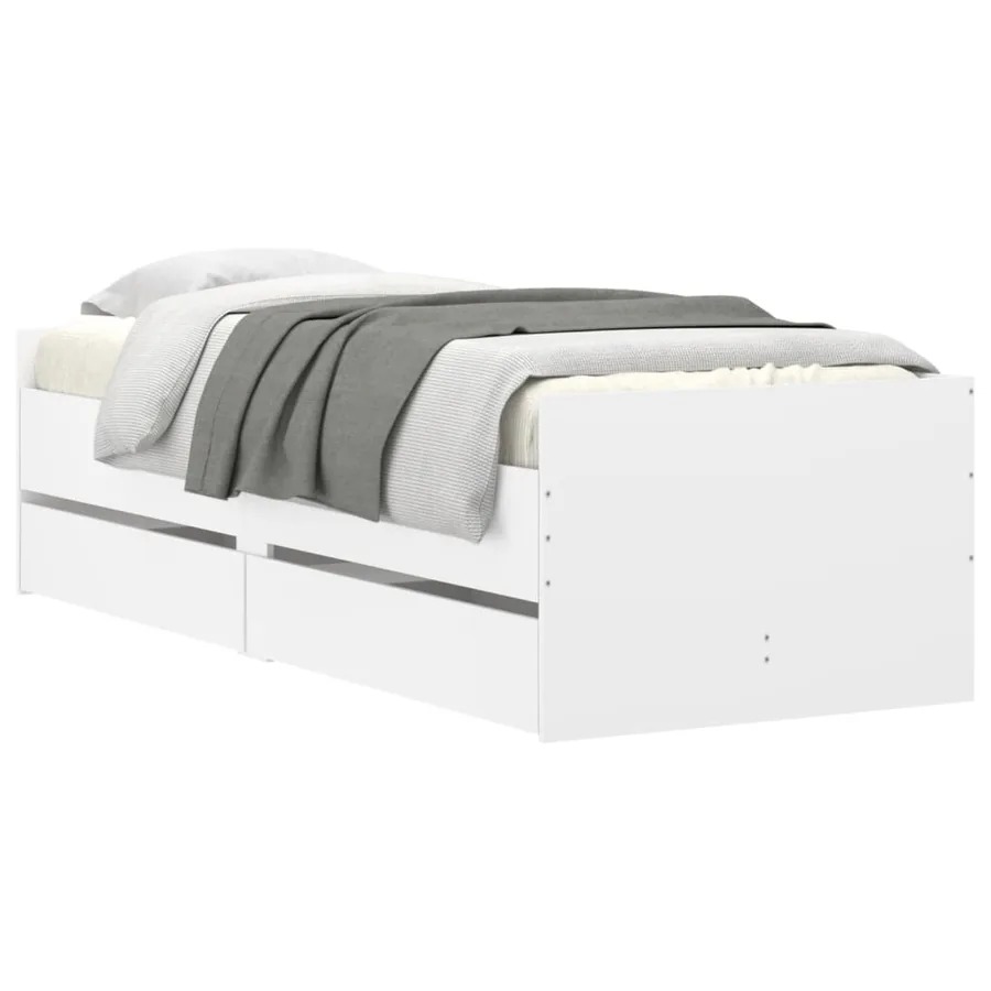 Cadre de lit avec tiroirs sans matelas blanc 100x200 cm - 3
