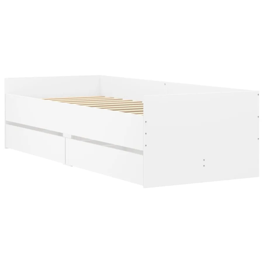 Cadre de lit avec tiroirs sans matelas blanc 100x200 cm - 4