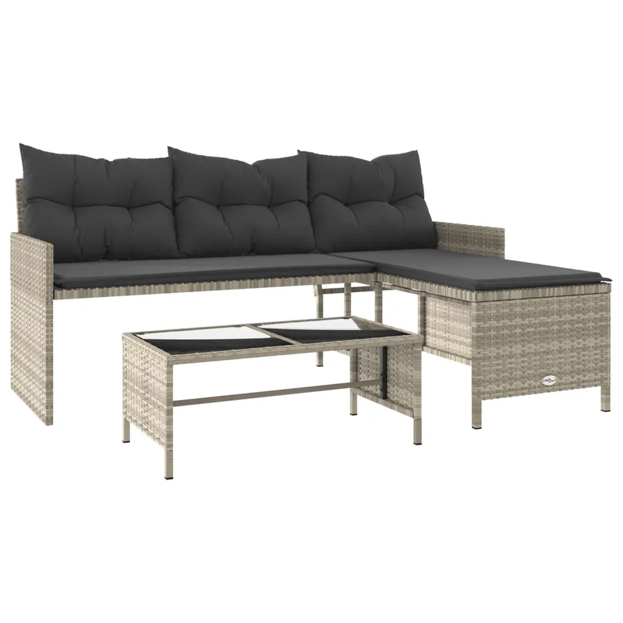 Canapé de jardin et table et coussins en forme de L gris clair - 2