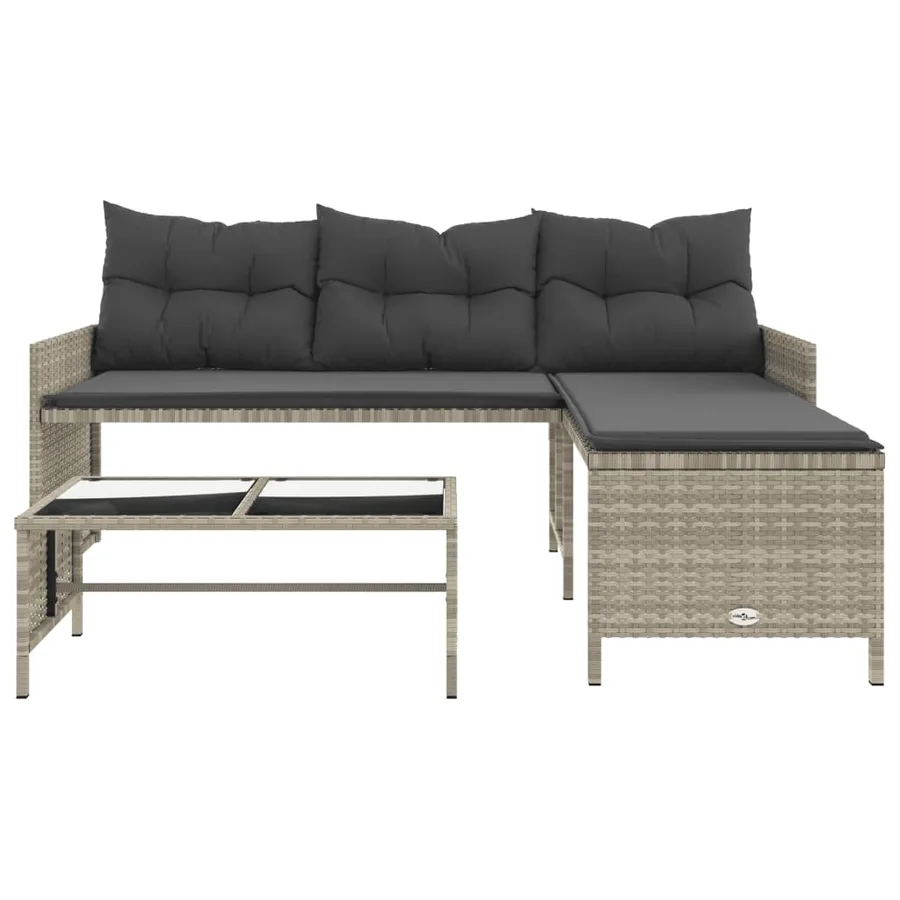 Canapé de jardin et table et coussins en forme de L gris clair - 5