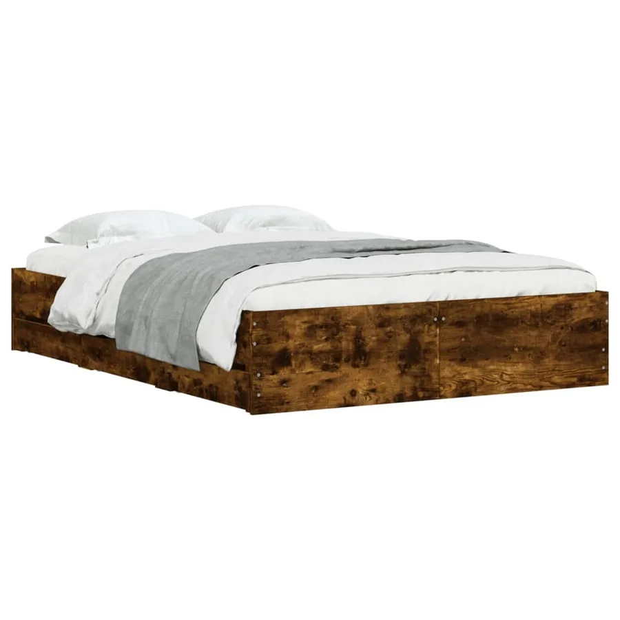 Cadre de lit avec tiroirs sans matelas chêne fumé 120x200 cm - 3