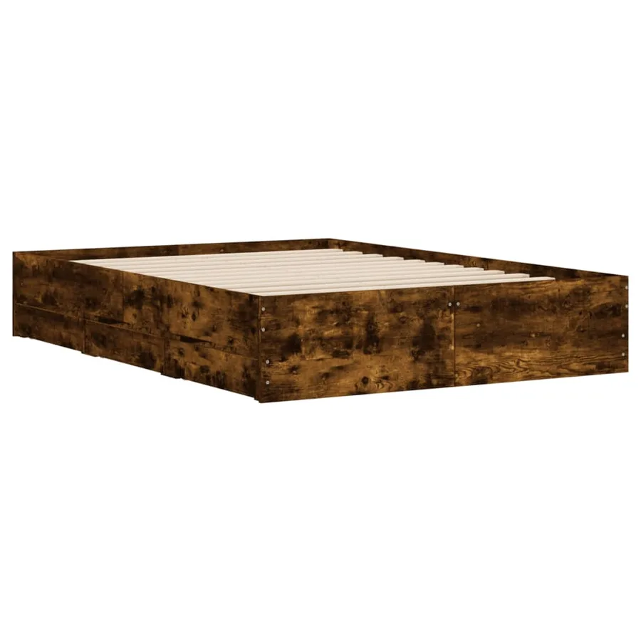 Cadre de lit avec tiroirs sans matelas chêne fumé 120x200 cm - 4