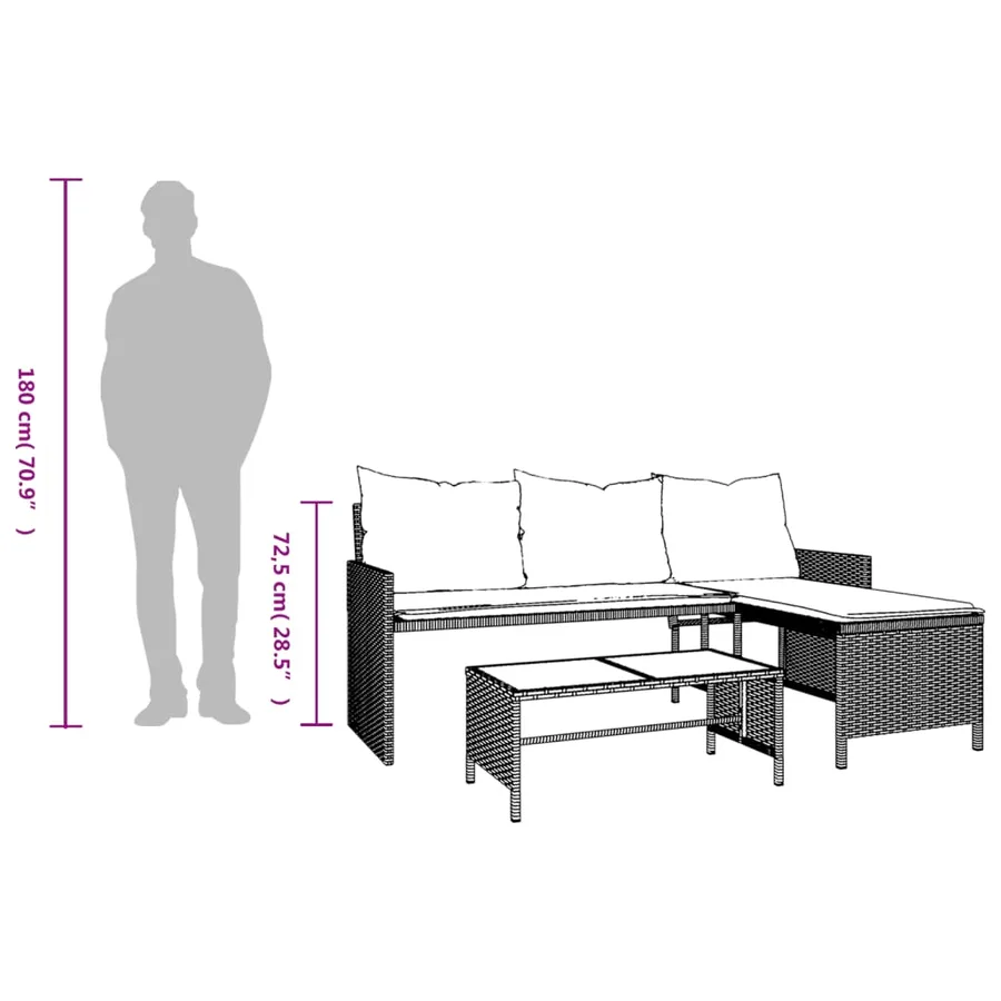 Canapé de jardin avec table et coussins en forme de L beige - 11