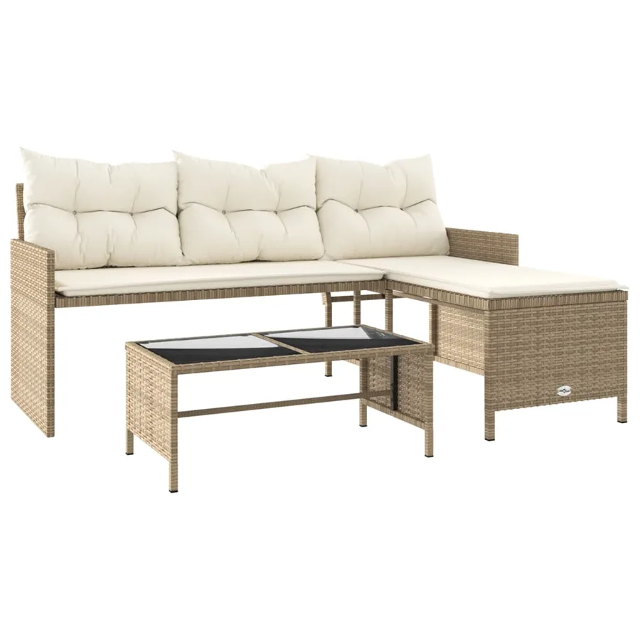 Canapé de jardin avec table et coussins en forme de L beige - 2