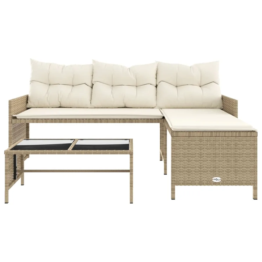Canapé de jardin avec table et coussins en forme de L beige - 5