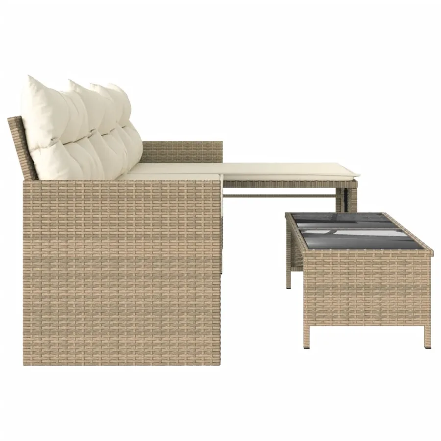 Canapé de jardin avec table et coussins en forme de L beige - 6