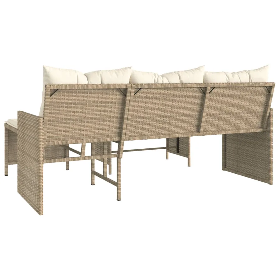 Canapé de jardin avec table et coussins en forme de L beige - 7