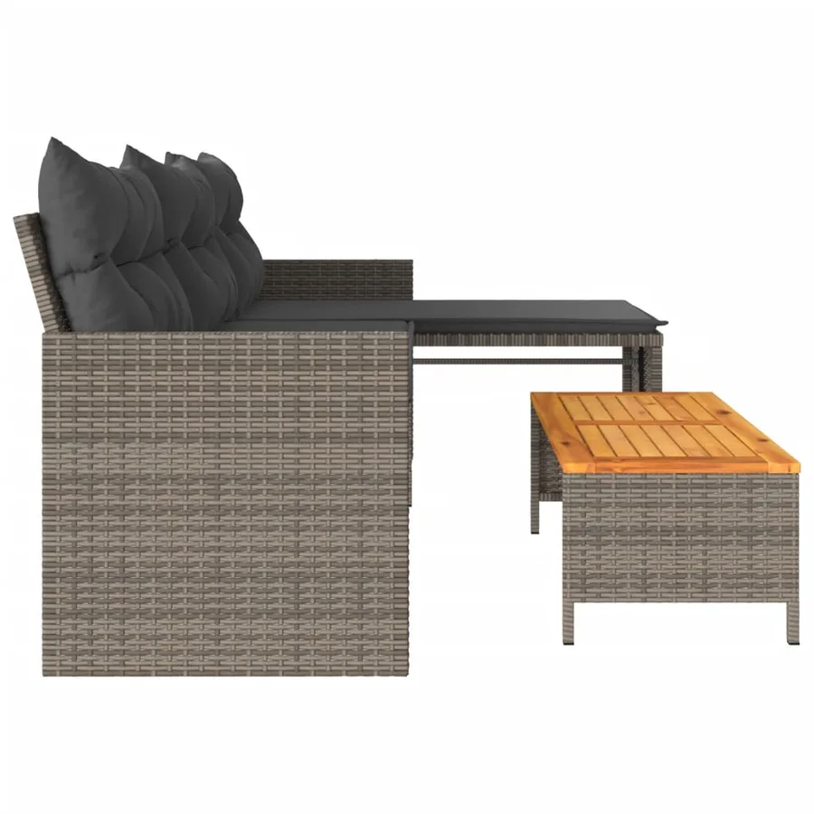Canapé de jardin avec table et coussins en forme de L gris - 6