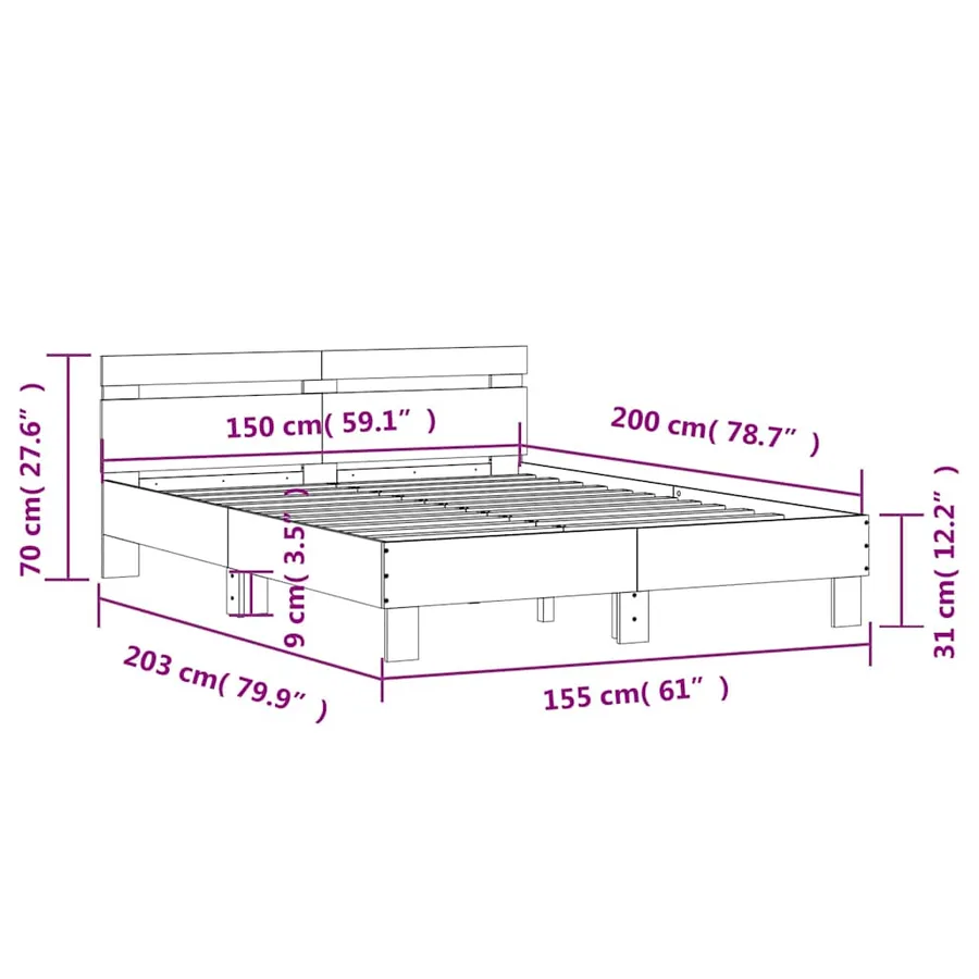 Cadre de lit avec LED sans matelas gris béton 150x200 cm - 15