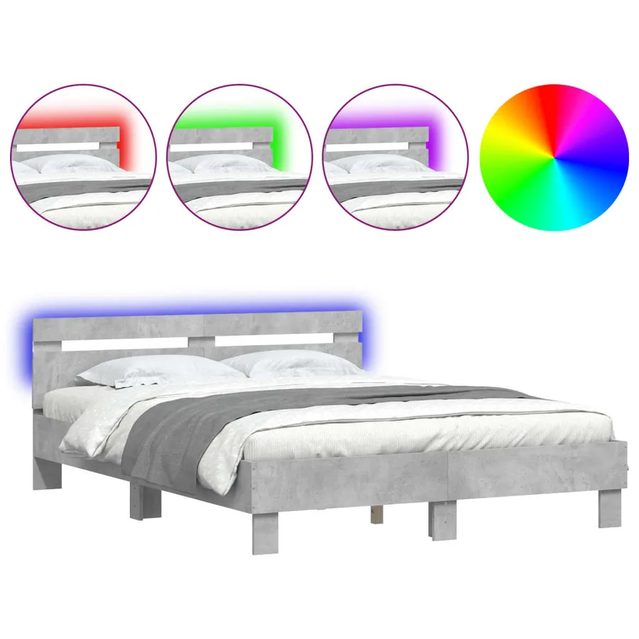Cadre de lit avec LED sans matelas gris béton 150x200 cm - 2