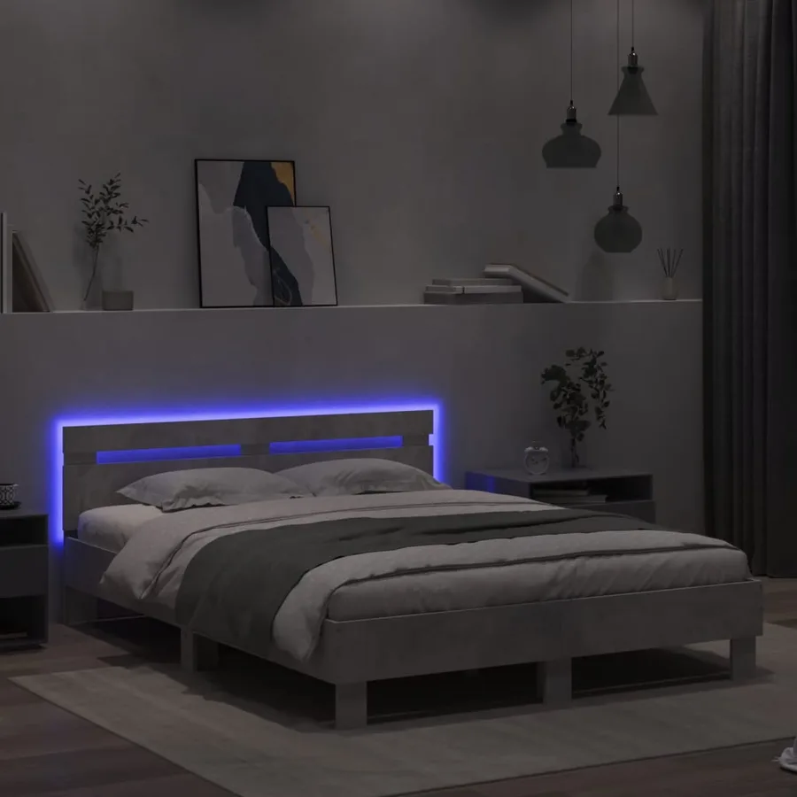 Cadre de lit avec LED sans matelas gris béton 150x200 cm - 4