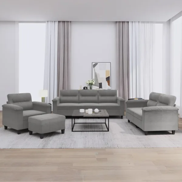 Ensemble de canapés 4 pcs coussins gris foncé tissu microfibre