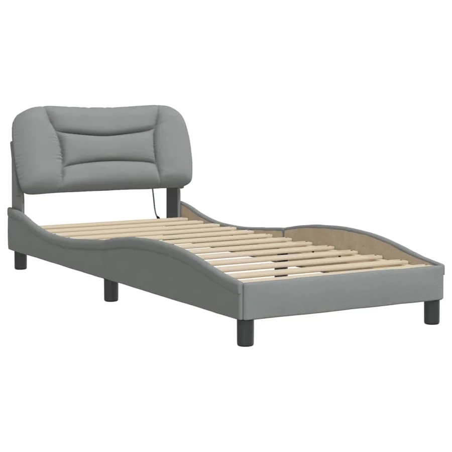 Cadre de lit avec LED sans matelas Hvar gris clair 80x200 cm tissu - 3