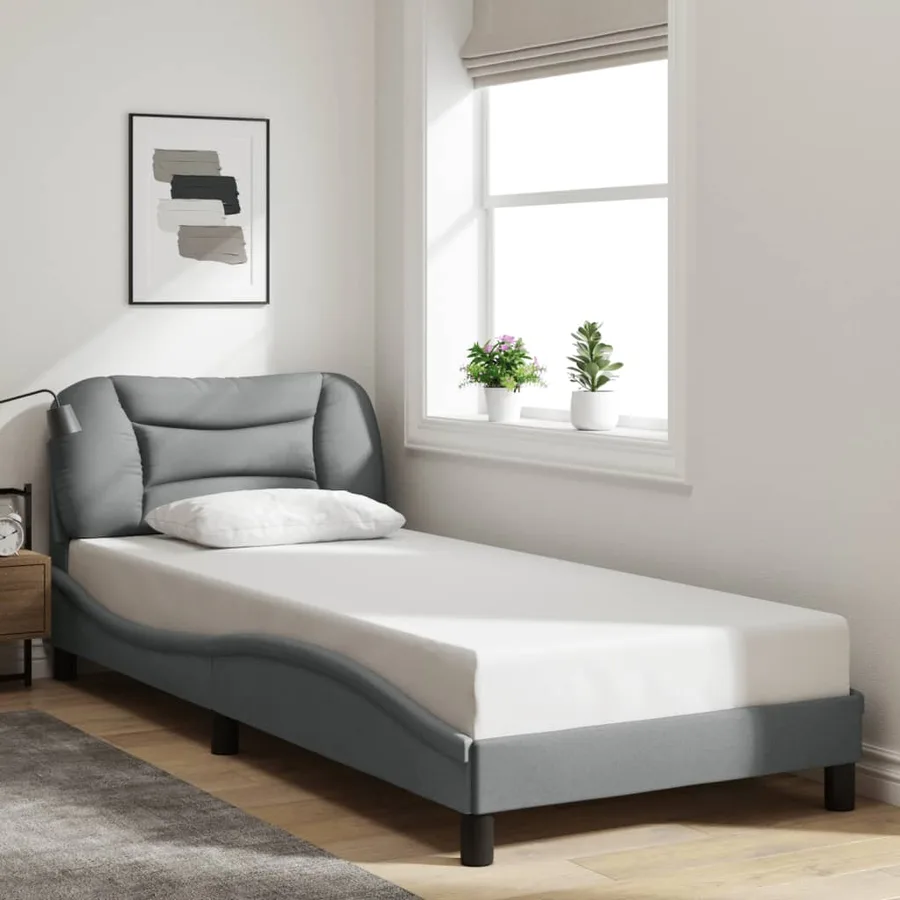 Cadre de lit avec LED sans matelas Hvar gris clair 80x200 cm tissu - 4