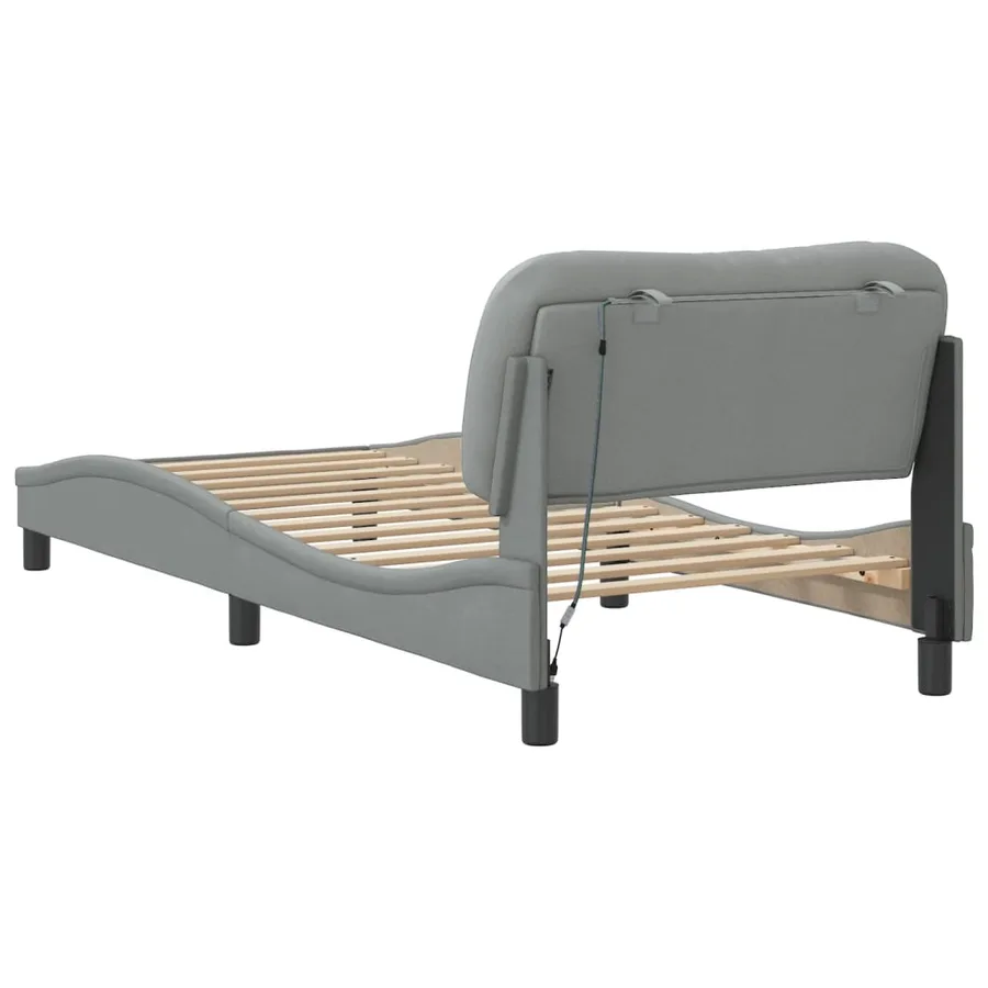 Cadre de lit avec LED sans matelas Hvar gris clair 80x200 cm tissu - 9