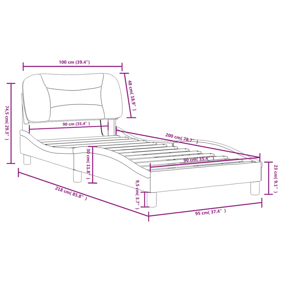 Cadre de lit avec LED sans matelas Hvar noir et blanc 90x200 cm - 17