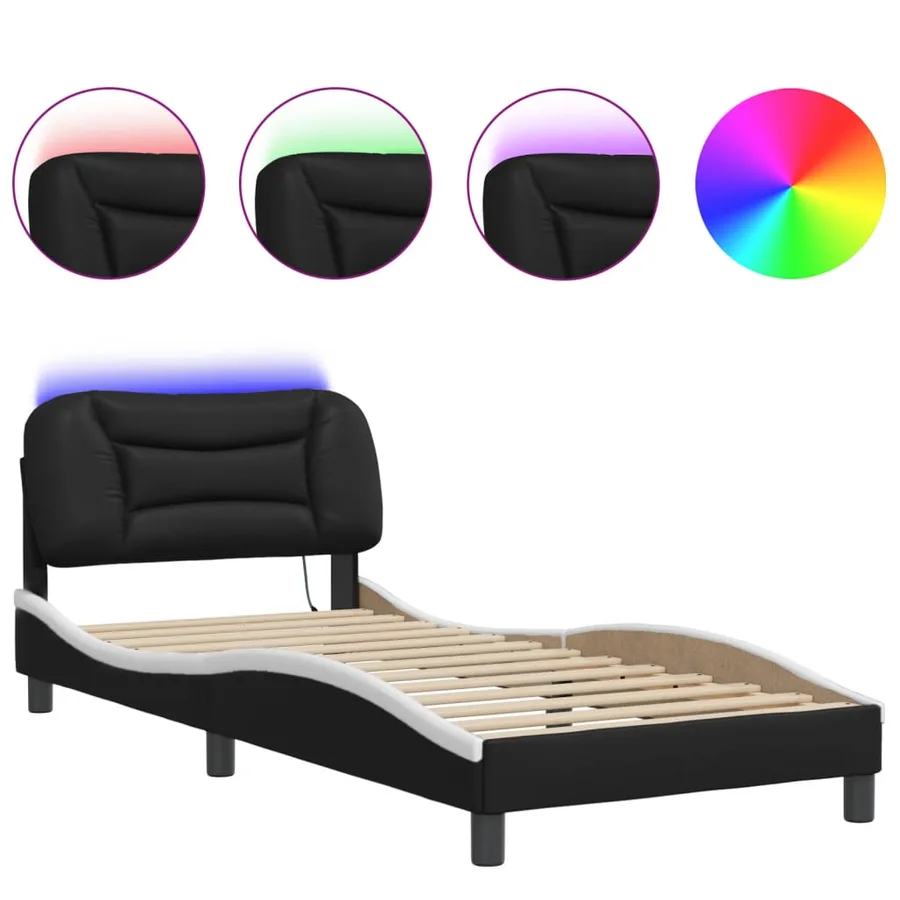 Cadre de lit avec LED sans matelas Hvar noir et blanc 90x200 cm - 2