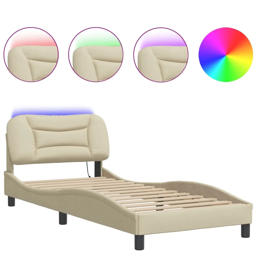 Cadre de lit avec LED sans matelas Hvar crème 90x200 cm tissu - 5