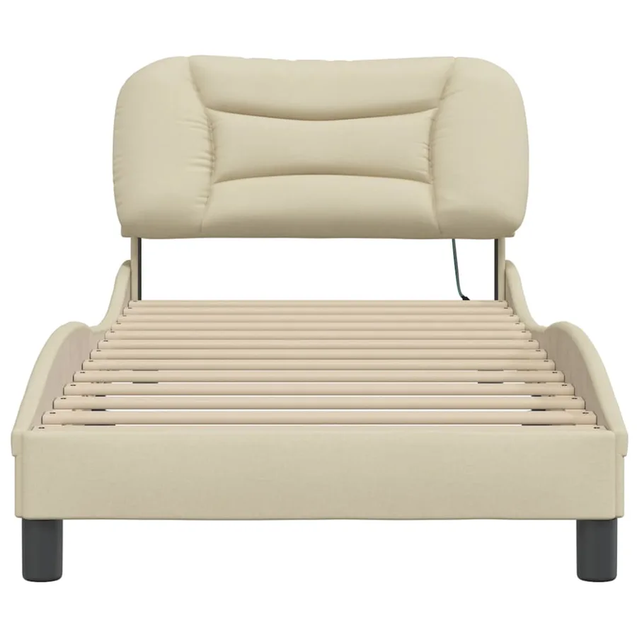 Cadre de lit avec LED sans matelas Hvar crème 90x200 cm tissu - 6