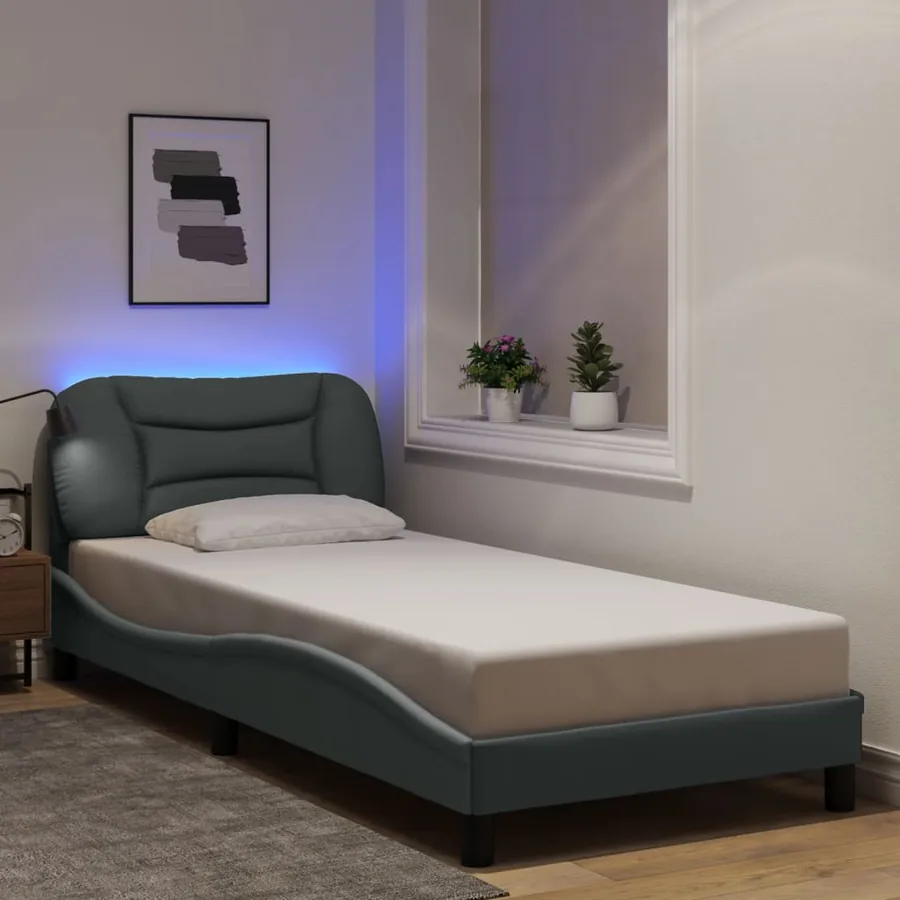 Cadre de lit avec LED sans matelas Hvar gris clair 90x200 cm tissu