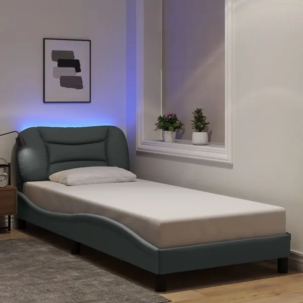 Cadre de lit avec LED sans matelas Hvar gris clair 90x200 cm tissu