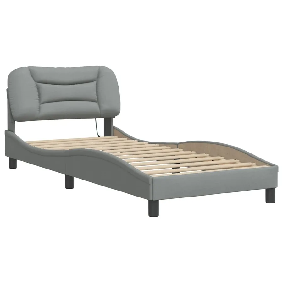 Cadre de lit avec LED sans matelas Hvar gris clair 90x200 cm tissu - 3