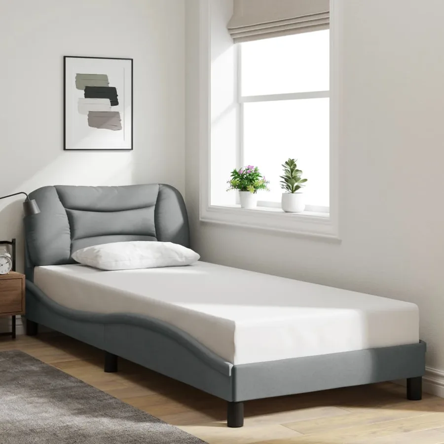 Cadre de lit avec LED sans matelas Hvar gris clair 90x200 cm tissu - 4