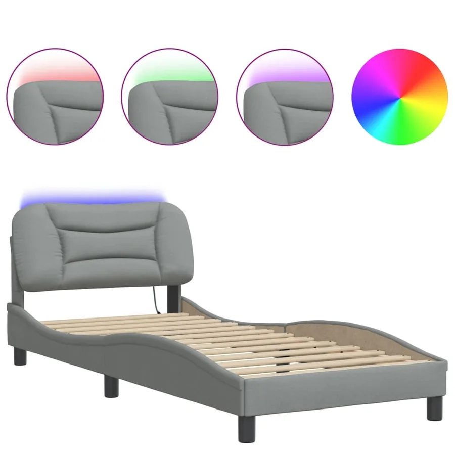 Cadre de lit avec LED sans matelas Hvar gris clair 90x200 cm tissu - 5