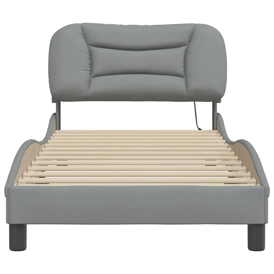 Cadre de lit avec LED sans matelas Hvar gris clair 90x200 cm tissu - 6