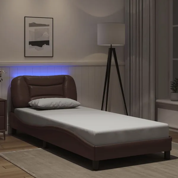 Cadre de lit avec LED sans matelas Hvar marron 80x200 cm
