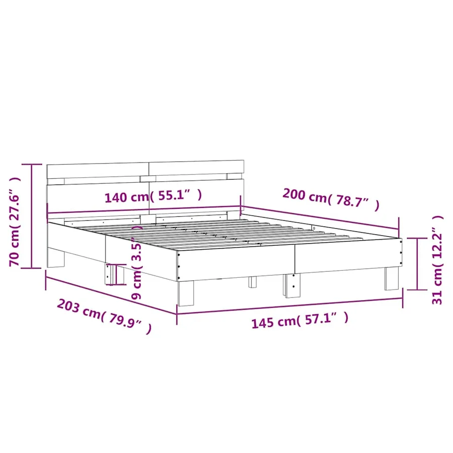 Cadre de lit avec LED sans matelas gris béton 140x200 cm - 16