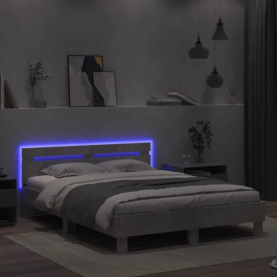 Cadre de lit avec LED sans matelas gris béton 140x200 cm - 4