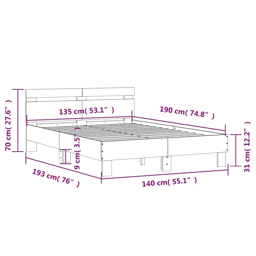 Cadre de lit sans matelas chêne marron 135x190 cm - 10