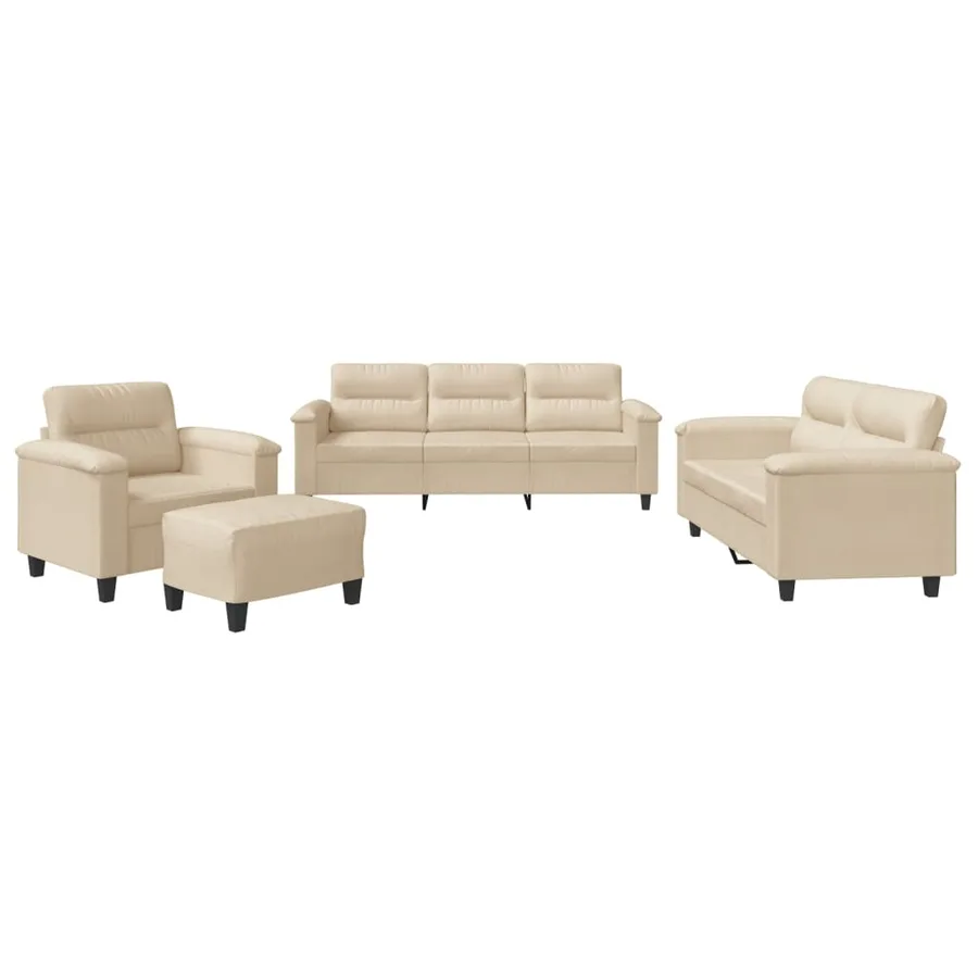 Ensemble de canapés 4 pcs avec coussins crème tissu microfibre - 2
