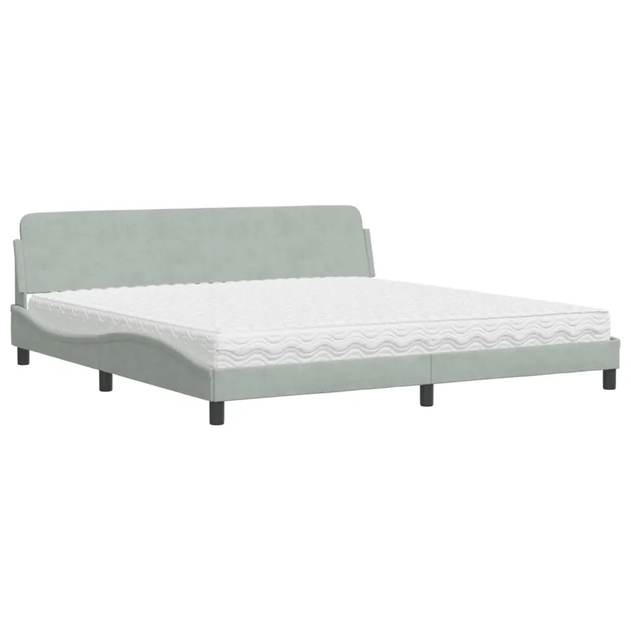 Lit avec matelas Dover gris clair 200x200 cm velours - 2