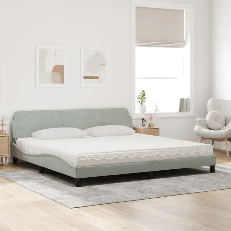Lit avec matelas Dover gris clair 200x200 cm velours - 3