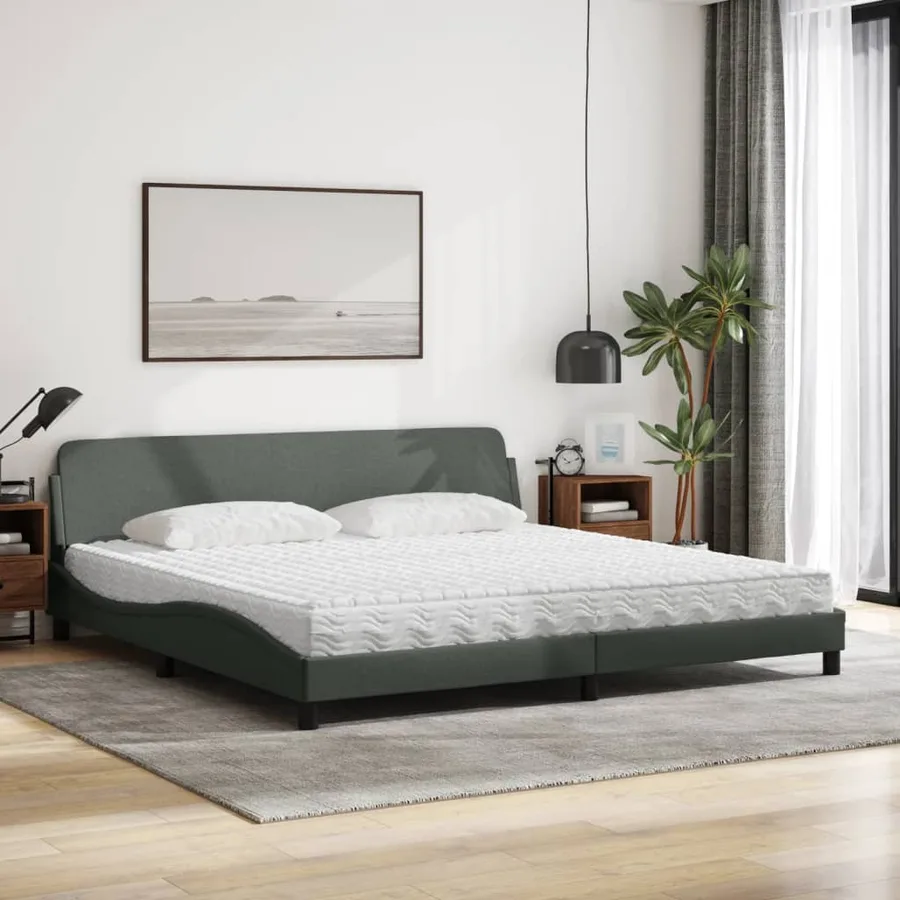 Lit avec matelas Dover gris foncé 200x200 cm tissu - 3